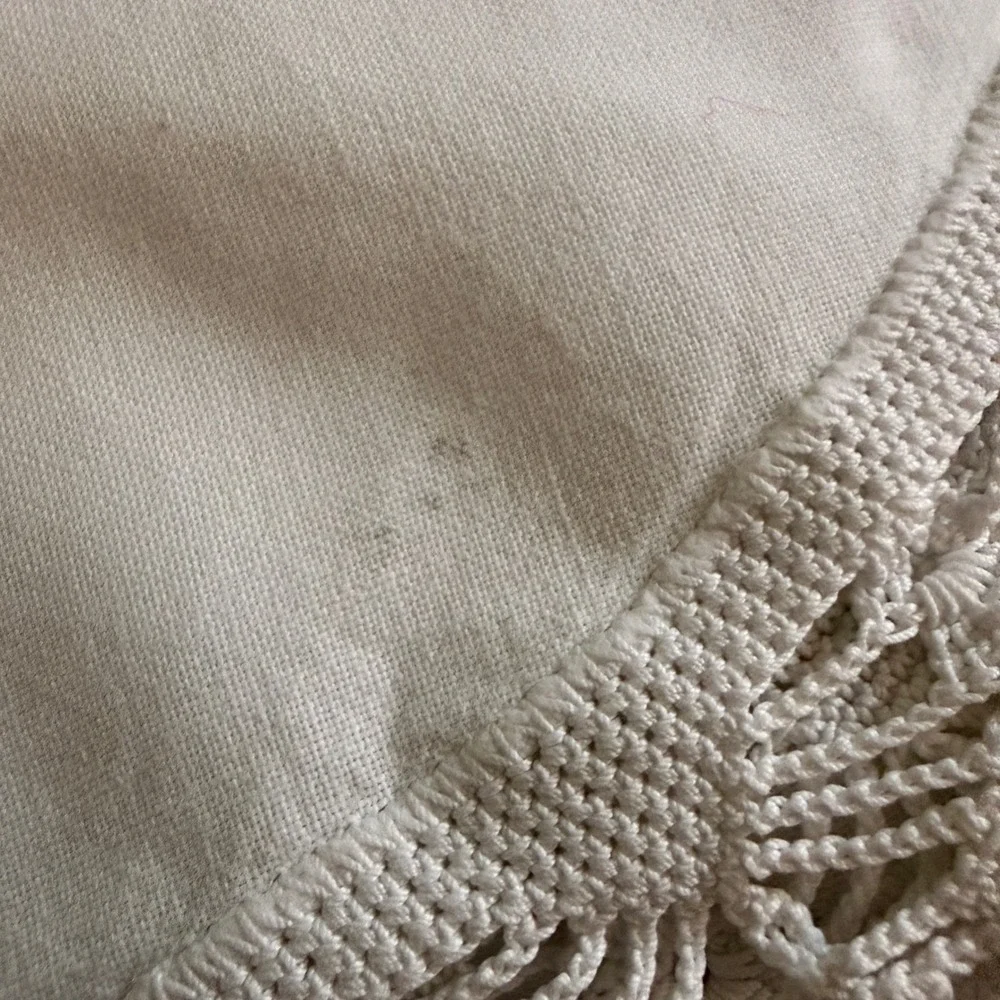 Vintage White‎ Linen Lace Doily Set Oval Round Table Linens 2pc